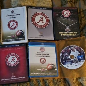 Lot Of 6-Alabama Football DVD/Blue Rays.Perfect Condition + Bonus Item!!